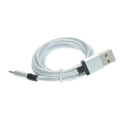 1m Kudottu Mikro Usb Kaapeli Hopea