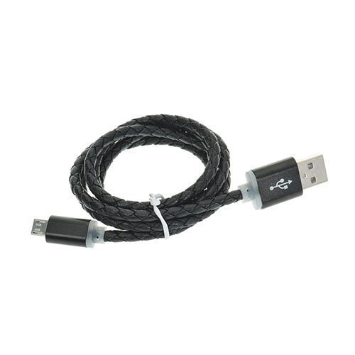 1m Nahkainen Mikro Usb Kaapeli Musta