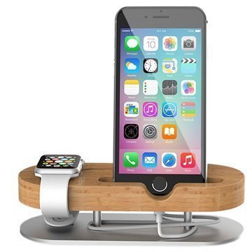 2-in-1 Bamboo Charging Stand for Apple Watch & iPhone