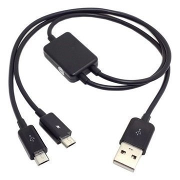 2 in 1 USB / Kaksois-MicroUSB-Kaapeli Musta
