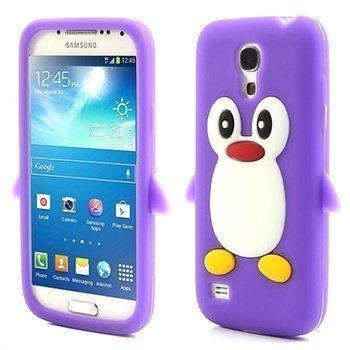 3D Penguin Silikoni Kotelo Samsung Galaxy S4 mini I9190 I9192 I9195 Violetti