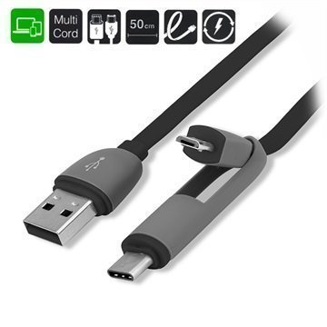 4smarts MultiCord Litteä USB 2.0 / USB 3.1 C-Tyyppi & MicroUSB-Kaapeli 0.5m Musta