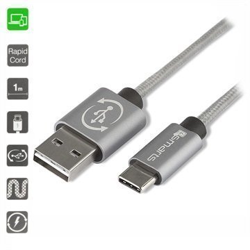 4smarts RapidCord FlipPlug USB C-Tyyppi Kaapeli 1m Harmaa