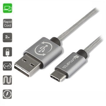 4smarts RapidCord FlipPlug USB C-Tyyppi Kaapeli 2m Harmaa