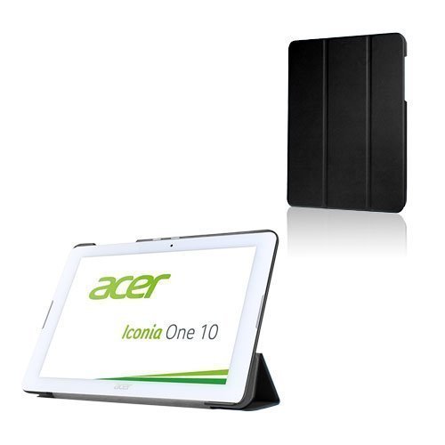 Acer Iconia One 10 B3-A20 Kolmesti Taittuva Nahkakotelo Standillä Musta