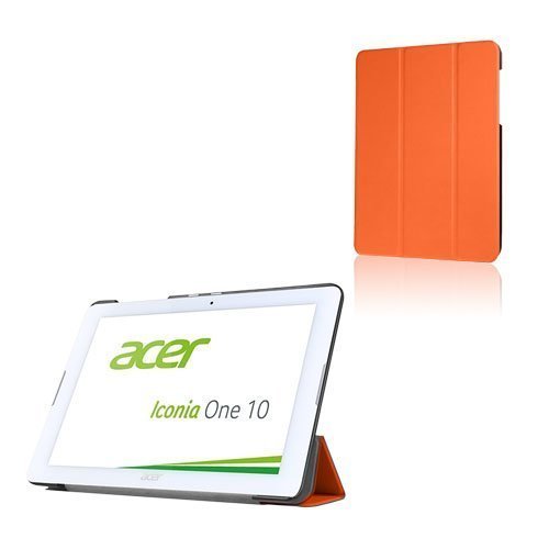 Acer Iconia One 10 B3-A20 Kolmesti Taittuva Nahkakotelo Standillä Oranssi