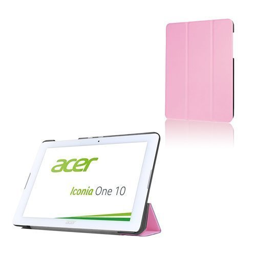 Acer Iconia One 10 B3-A20 Kolmesti Taittuva Nahkakotelo Standillä Pinkki