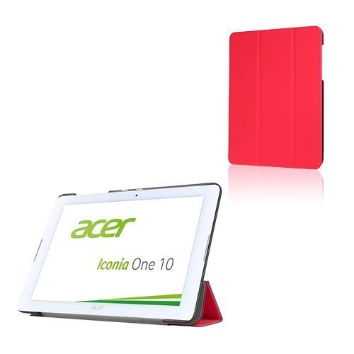 Acer Iconia One 10 B3-A20 Kolmesti Taittuva Nahkakotelo Standillä Punainen