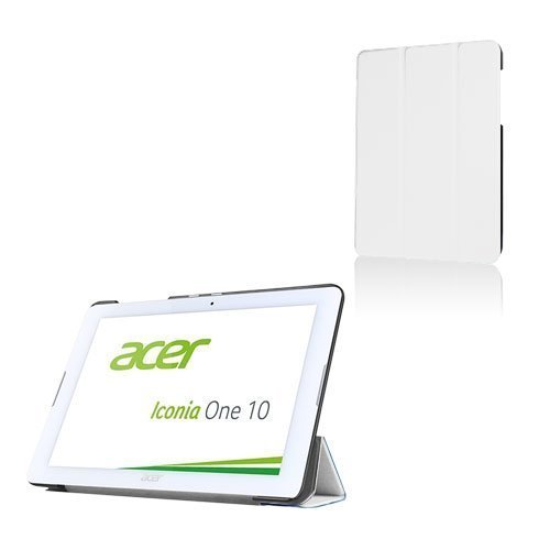 Acer Iconia One 10 B3-A20 Kolmesti Taittuva Nahkakotelo Standillä Valkoinen