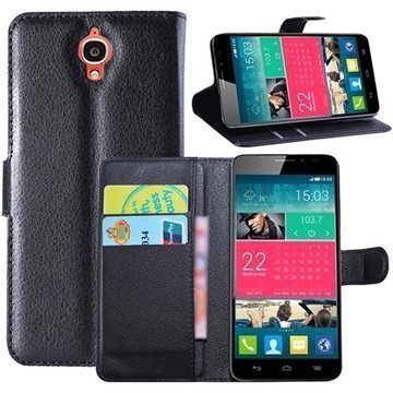 Alcatel One Touch Idol X Wallet Nahkakotelo Musta