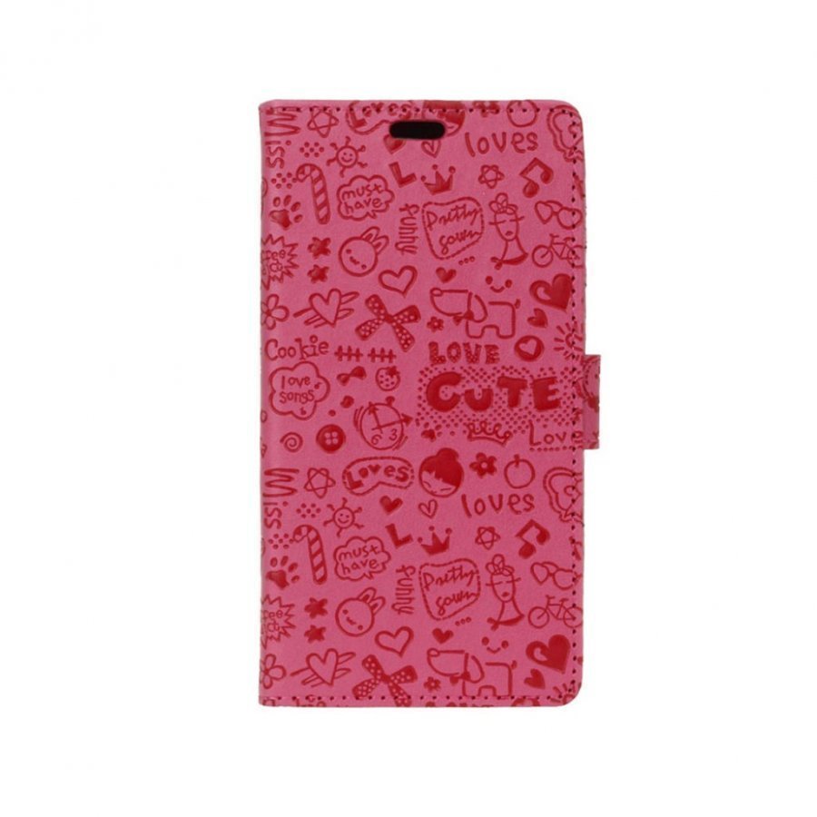 Alcatel Onetouch Pixi 4 4 Graffitti Nahkakotelo Lompakko Kuuma Pinkki