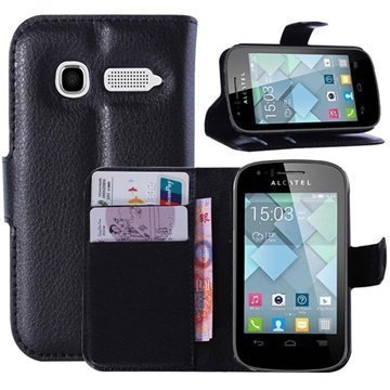 Alcatel Pop C1 Wallet Nahkakotelo Musta