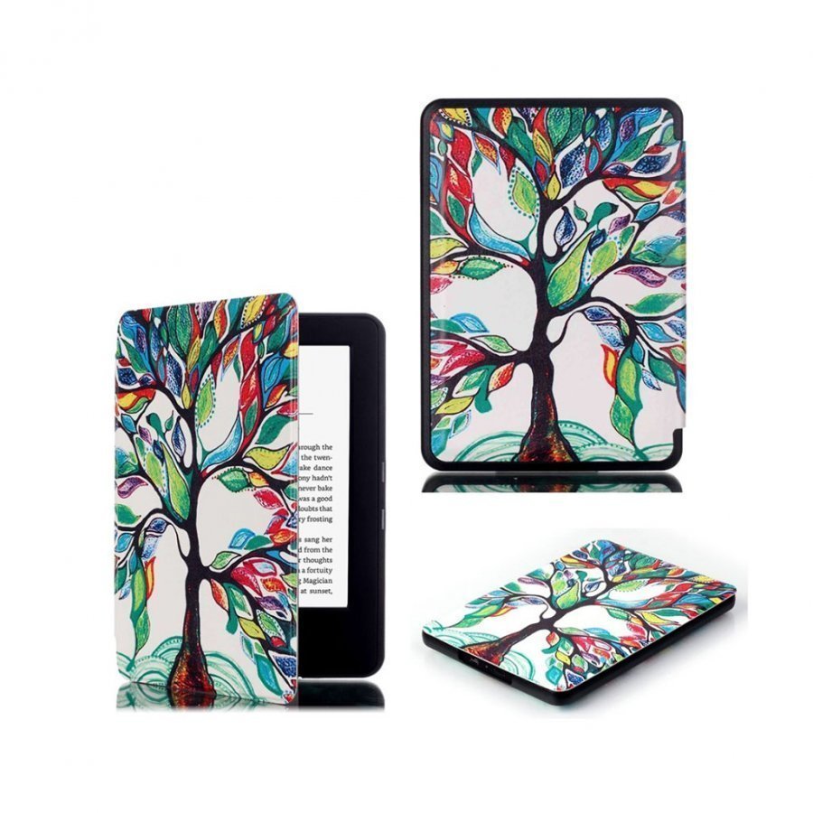 Amazon Kindle 2016 Kuvioitu Nahkakotelo Läpällä Väritetty Puu