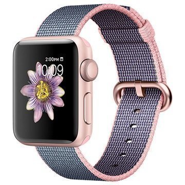 Apple Watch 2 MNP02ZD/A Kudottu Nylonranneke 38mm Ruusukulta / Vaaleanpunainen / Keskiyön Sininen