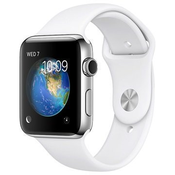 Apple Watch 2 MNPR2ZD/A Ruostumaton Teräskuori Urheiluranneke 42mm Hopea / Valkoinen