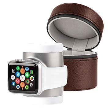 Apple Watch Techlink Recharge Power Bank & Travel Case Silver / Brown