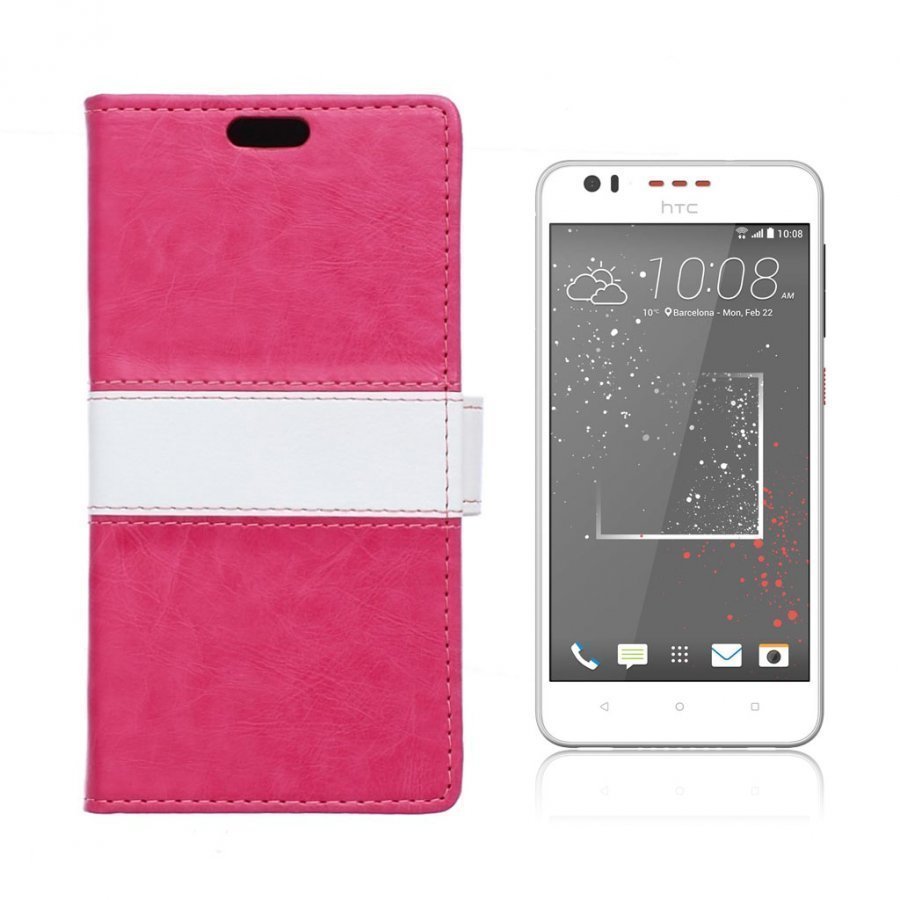 Arnoldi Htc Desire 530 Nahkakotelo Lompakko Läpällä Kuuma Pinkki