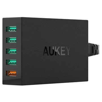 Aukey PA-T1 5 USB Porttinen Nopea Matkalaturi Musta