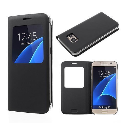 Balke Samsung Galaxy S7 Nahkakotelo Läpällä Musta