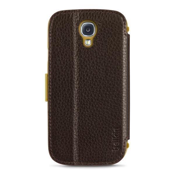 Belkin Premium Leather Folio nahkainen suojus Galaxy S4 tumman rusk