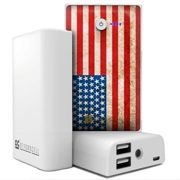 Beyond Cell Yleiskäyttöinen Kaksois USB Virtapankki Amerikan Lippu / Valkoinen