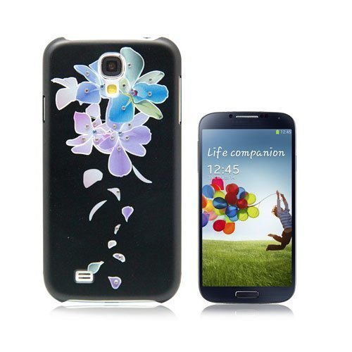 Bling Bling Tumma Kukat Samsung Galaxy S4 Suojakuori