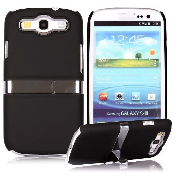 Chrome Kick-Stand Musta Samsung Galaxy S3 Suojakuori