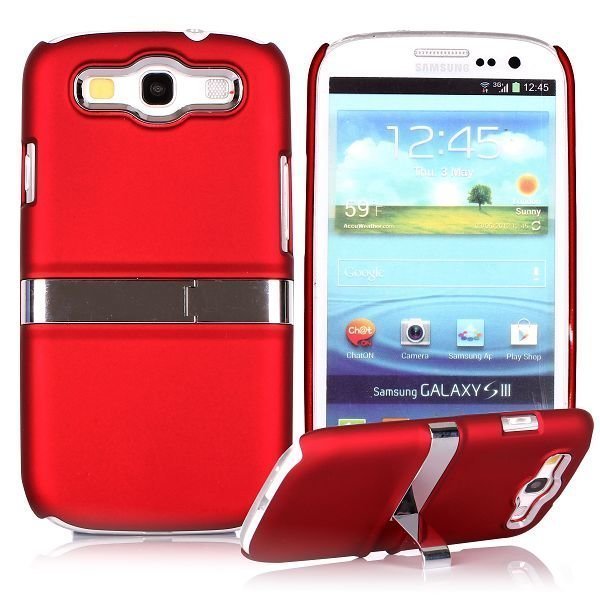 Chrome Kick-Stand Punainen Samsung Galaxy S3 Suojakuori