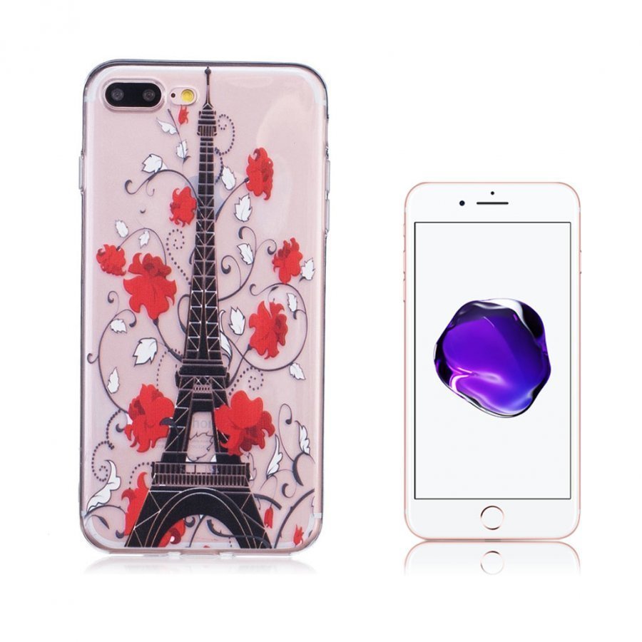 Cramér Iphone 7 Plus Ohut Joustava Kuori Eiffel Torni Punainen Kukka