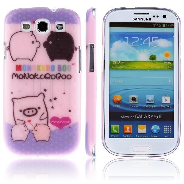 Cuties Musta & Valkoinen Possu Samsung Galaxy S3 Suojakuori