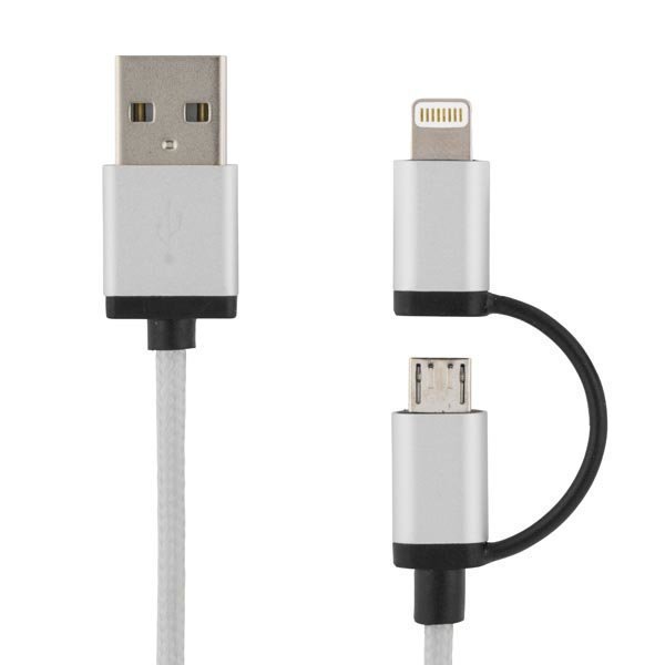 DELTACO PRIME USB-kaapeli USB Micro B ja lightning MFi 1m hopea