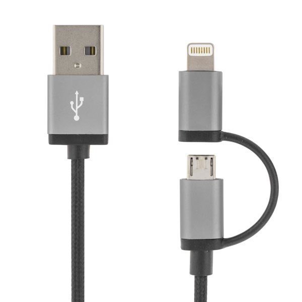 DELTACO PRIME USB-kaapeli USB Micro B ja lightning MFi 1m musta