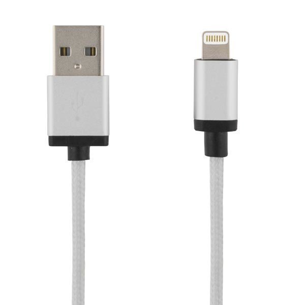 DELTACO PRIME USB-synk-/latauskaapeli iPod iPhone ja iPad:ille kangaspäällysteisellä kaapelilla MFi USB Tyyppi A ur Lightning ur 2m hopea