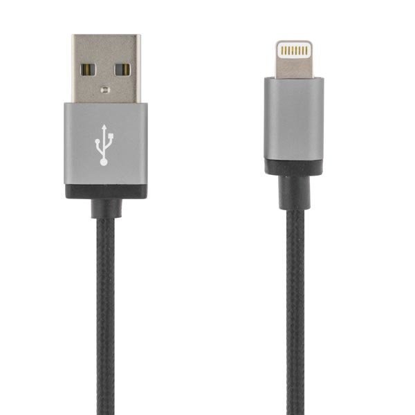DELTACO PRIME USB-synk-/latauskaapeli iPod iPhone ja iPad:ille kangaspäällysteisellä kaapelilla MFi USB Tyyppi A ur Lightning ur 2m musta