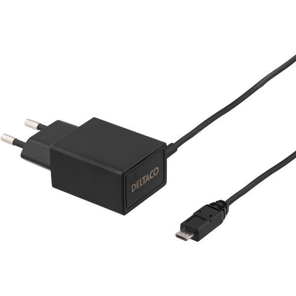 DELTACO Seinälaturi 230V 5V USB 1A 1x USB Micro B 1m musta