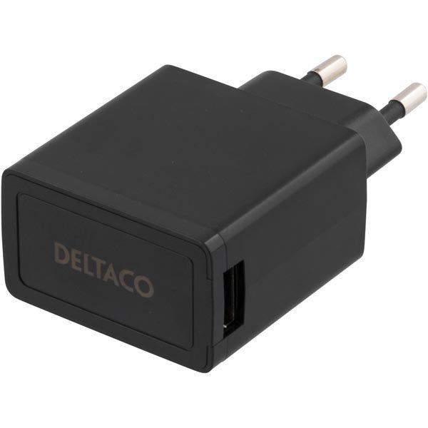 DELTACO Seinälaturi 230V 5V USB 1A 1x USB-portti musta