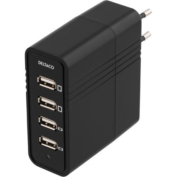 DELTACO Seinälaturi 4xUSB musta