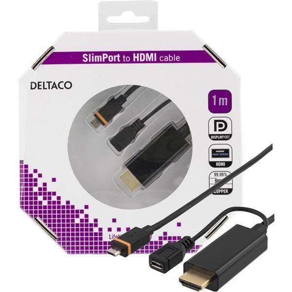 DELTACO Slimport HDMI-kaapeli USB Micro B HDMI ur 1m musta
