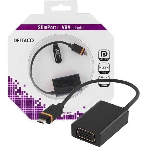 DELTACO Slimport VGA-sovitin USB Micro B ur VGA na musta