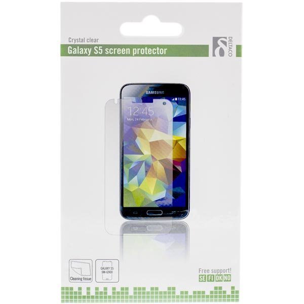 DELTACO läpinäkyvä suojakalvo Galaxy S5:lle kristallinkirk 1-pakk