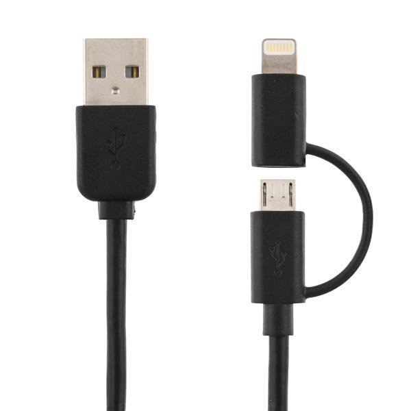 DELTACO synk-/latauskaapeli lightning USB A ur-USB Micro B ur musta