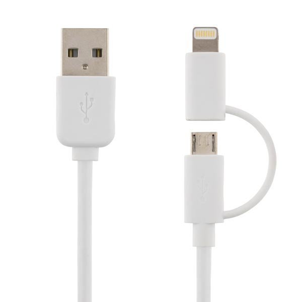 DELTACO synk-/latauskaapeli lightning USB A ur-USB Micro B ur valk.