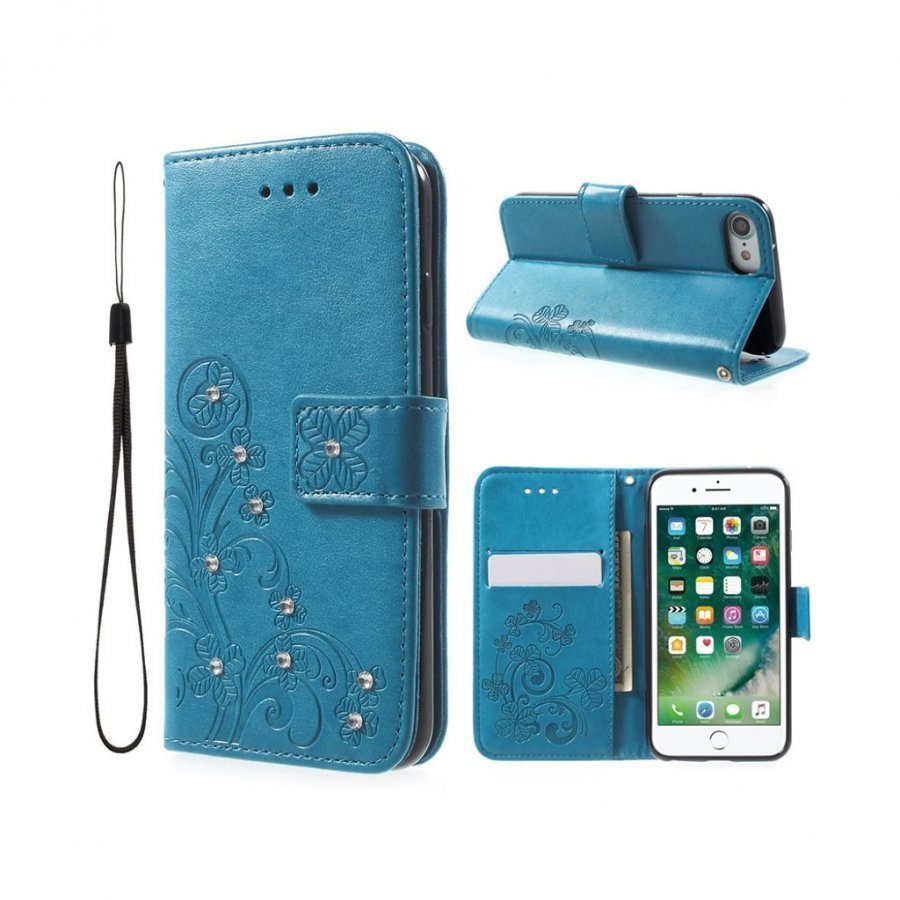 Davidsen Iphone 7 Nahkakotelo Tekojalokivillä Sininen