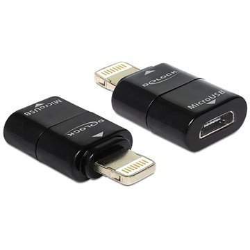 Delock Lightning- / MicroUSB-sovitin iPhone 6 / 6S iPad Mini 4 Musta