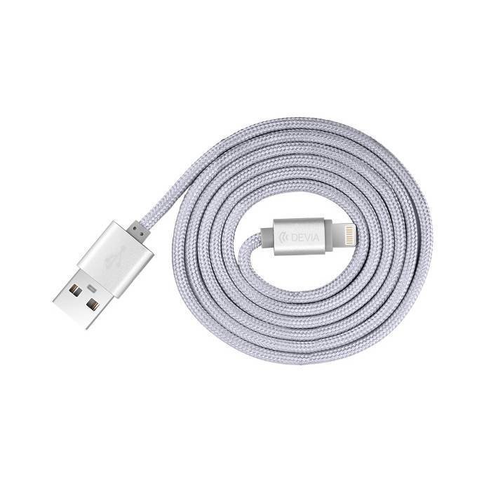 Devia iPhone 5 / 6 / 7 / iPad virallinen punottu MFI Lightning USB Kaapeli 1 2m- Hopea