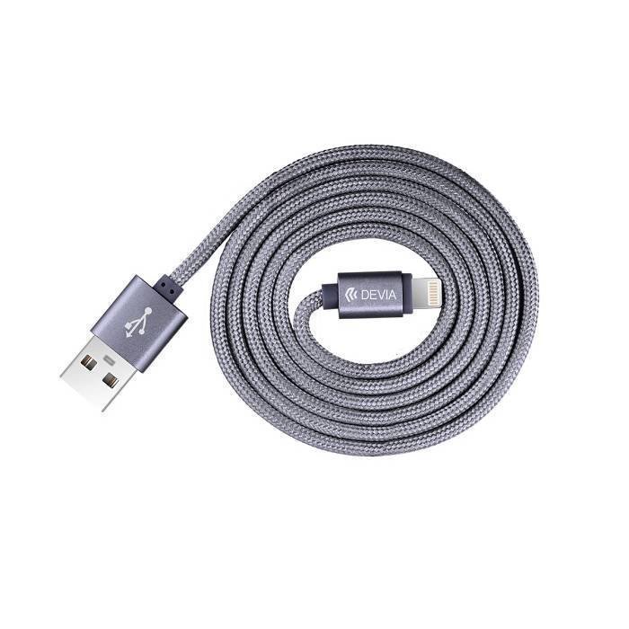 Devia iPhone 5 / 6 / 7 / iPad virallinen punottu MFI Lightning USB Kaapeli 2m Tummanharmaa