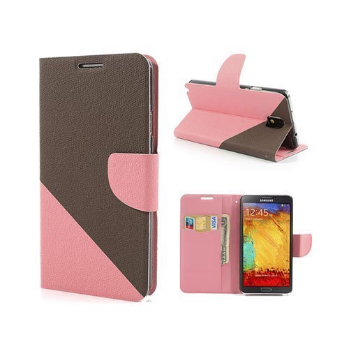 Diagonal Ruskea / Pinkki Samsung Galaxy Note 3 Nahkakotelo