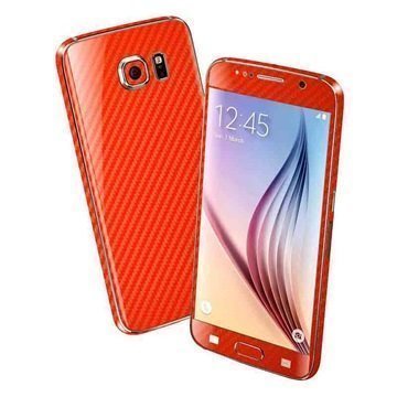 EasySkinz 3D Kuvioitu Hiilikuitukuori Samsung Galaxy S6 Punainen