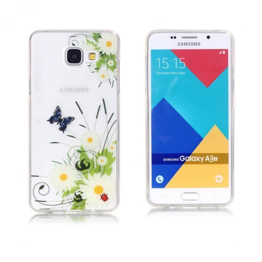 Eckersberg Samsung Galaxy A3 2016 Kuori Valkoisia Kukkia Ja Perhonen