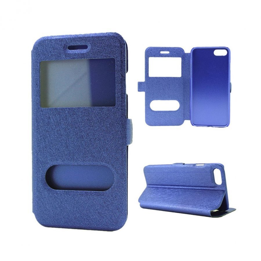 Edberg Iphone 7 Silkkipintainen Nahkakotelo Tupla Ikkunoilla Sininen